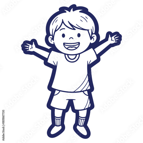 Happy young boy with open arms ready for a hug or a celebration with a cute smile and carefree attitude