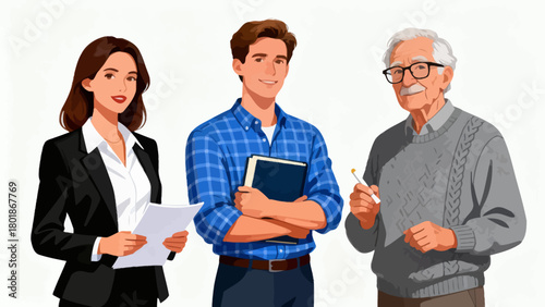 A collection of professional figures such as teachers, professors and lecturers, with cartoon hand-drawn vector illustrations