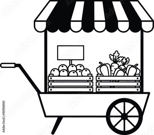 Farmers market cart with fresh produce vector illustration design eps silhouette