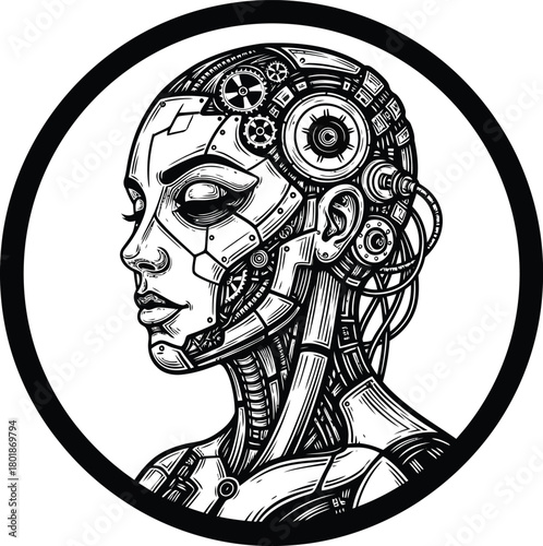 Cyborg woman illustration ai art futuristic robot female android drawing eps silhouette