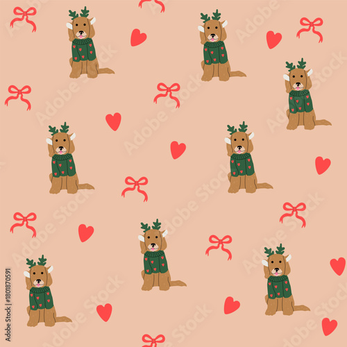 Seamless pattern wth dogs Simple style dog portrait Funny cute dog in costume Pet postcard Vector