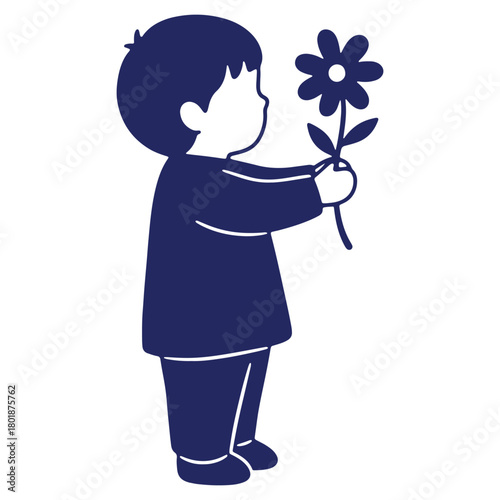Little boy offering a flower in a sweet gesture expressing love and gratitude a simple vector illustration of childhood innocence