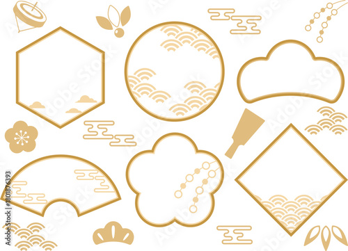 レトロポップなお正月のフレーム6種と装飾セット