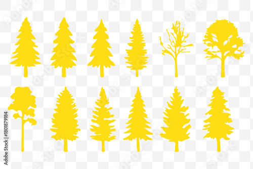 A festive set of winter forest trees, including pine and fir silhouettes, for your Christmas and holiday nature illustrations