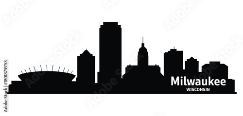 Milwaukee skyline silhouette with fiserv forum and downtown buildings