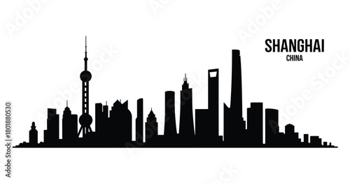Shanghai skyline silhouette black and white cityscape