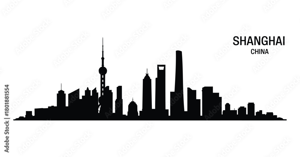 Fototapeta premium Iconic shanghai skyline silhouette with oriental pearl tower