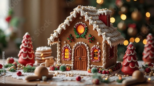 Ein Lebkuchenhaus auf dem Tisch