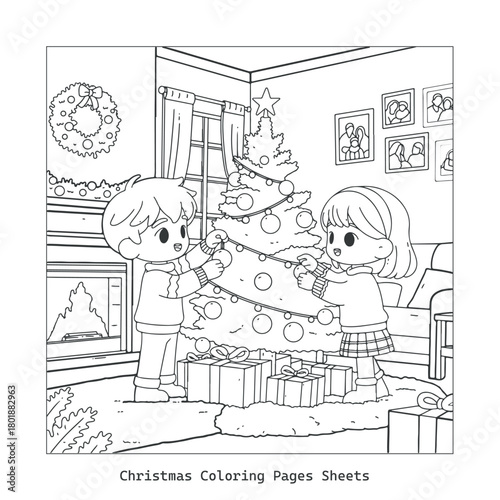 Christmas cartoon character painting outline drawing