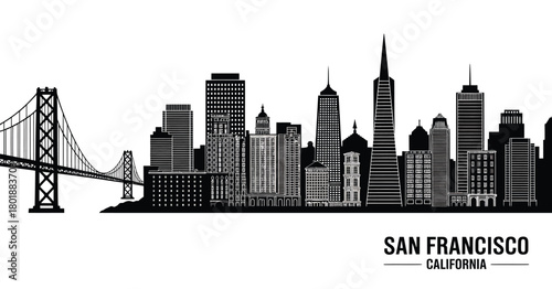 San francisco skyline silhouette with bay bridge