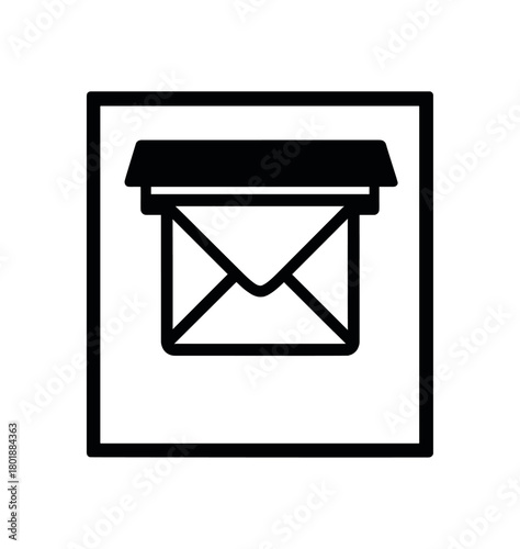 Envelope slot with inserted letter black silhouette with frame and flap line accents mail access