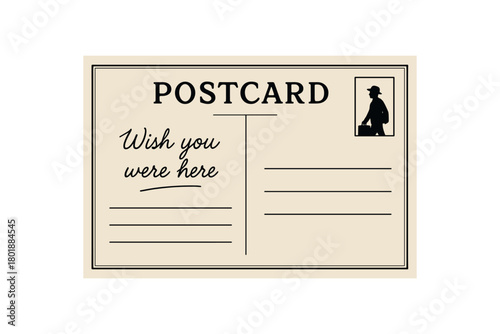Postcard with handwriting lines black silhouette with border and message line accents travel mailing detail
