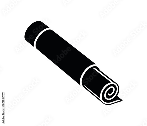 Mailing tube with rolled document black silhouette with cap and paper line details poster shipment visual