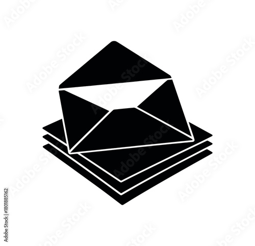 Stack of opened mailers black silhouette with flap and corner lines recent delivery batch layout