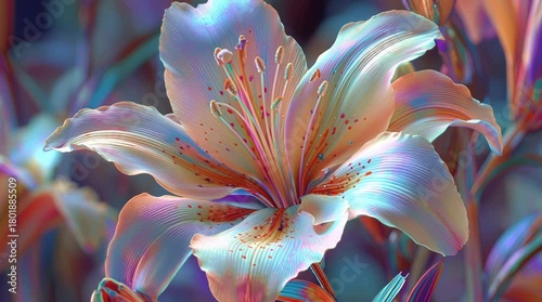 Vibrant Dreamscape - A Close-Up of an Iridescent Lily in a Fantasy Garden.
