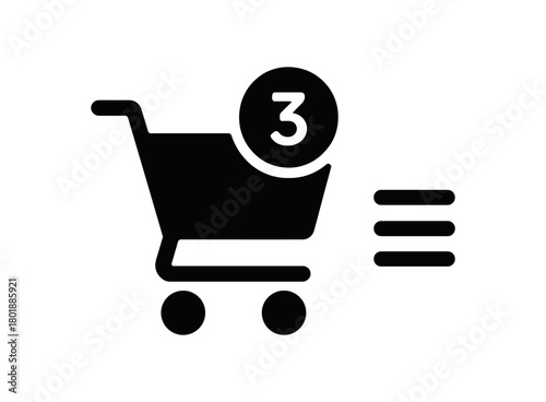 Floating cart icon with item count black silhouette with number and shape line accents sticky menu icon