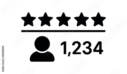 rating with user count black silhouette with icon and number line details review visual element