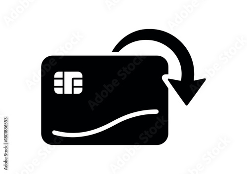 Credit card with cashback arrow black silhouette with chip and curve line accents finance promo icon