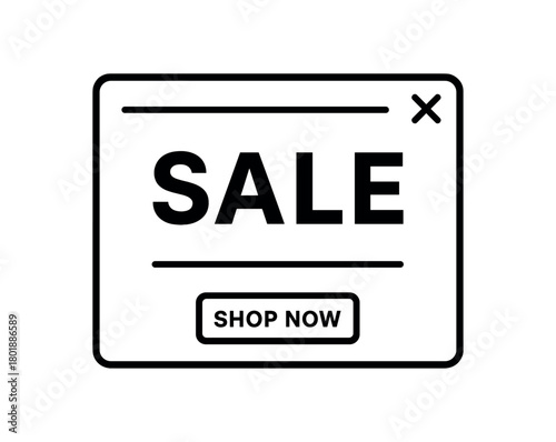 Sale popup window with close button black silhouette with border and UI line accents eshop offer component