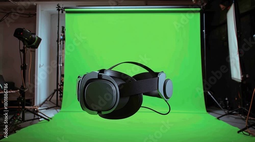 Virtual Reality Headset on Green Screen Studio Set for Immersive Digital Experience.