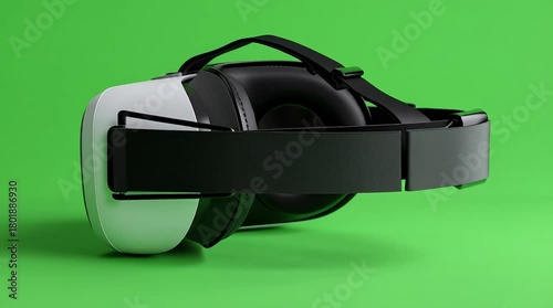 Virtual Reality Headset with Green Screen Display on Green Background.