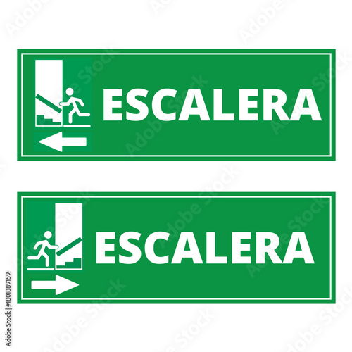A green escaleras signs on a white background (trad. stairway)