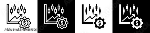Technology Stocks Icon Set In Black And White Filled Style Collection