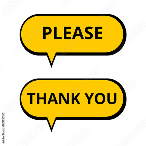 Yellow speech bubbles with please and thank you words on a white background