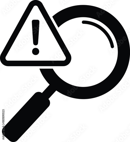 Warning search alert magnifying glass icon error detection analysis eps silhouette