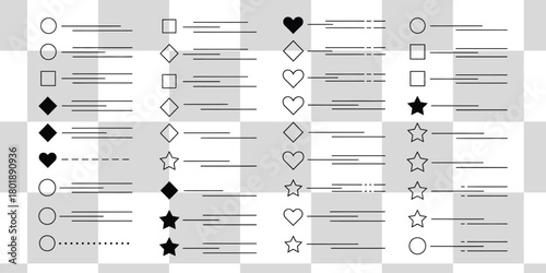 Modern checklist templates with icons like circles squares diamonds and stars for planning and organization