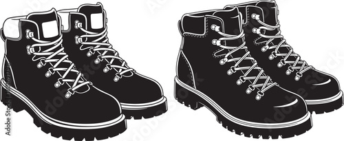 Pair of black work boots silhouette