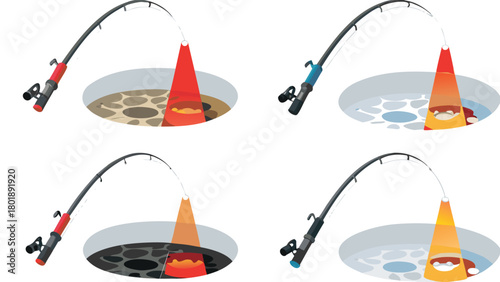 Close up illustration of a fishing rod bending under the strain of a large catch showcasing the tension and power of the sport