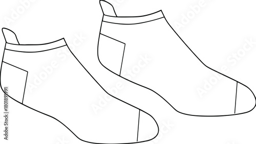 Low-cut ankle socks vector illustration, minimal line drawing, apparel design template, footwear outline sketch, fashion accessory mockup for product presentation