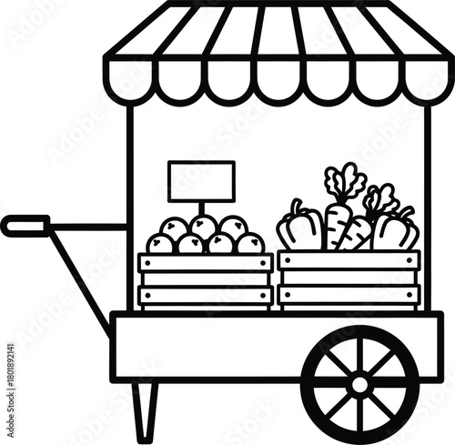Farmers market stand vector illustration fresh produce fruit veggies eps silhouette