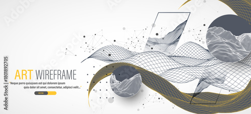 The abstract wave is made in a frame style. Template for science and technology presentation. Vector art.