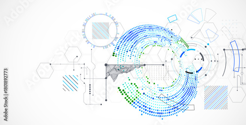 Abstract background. Scientific and technological concept with the use of technical elements formed in the shape of a circle. Vector