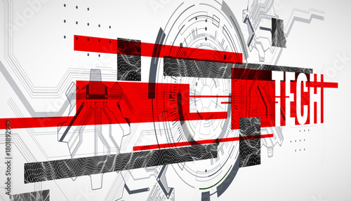 Stylized view of gears integrated with microcircuits. Concept of combining mechanics and electronics.