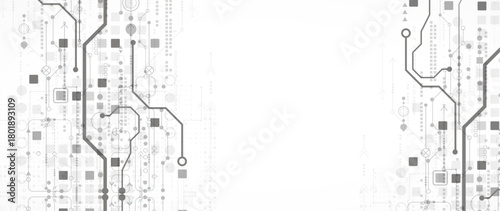 Technological background in gray colors. Used technical lines and a pattern of squares with different shades of gray.