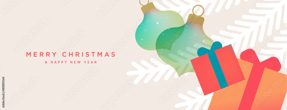 Obraz premium Merry Christmas and Happy New Year. Vector illustration for website banner, social media banner, greeting card, posters, covers, business and marketing material.