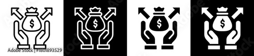 Venture Funding Icon Set In Black And White Filled Style Collection