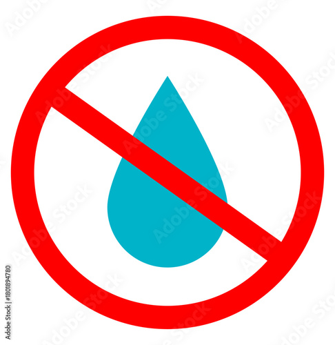 Waterproof Vector Icon, No Water Drop Prohibition Symbol for Product and Safety Warnings