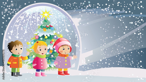 Children excitedly discover a magical glowing portal hidden within a festive christmas tree symbolizing wonder and adventure during the holiday season