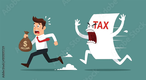 Man Running From Aggressive Tax Document Character.