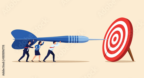 Teamwork and Collaboration Achieving a Common Goal with a Dart and Target.