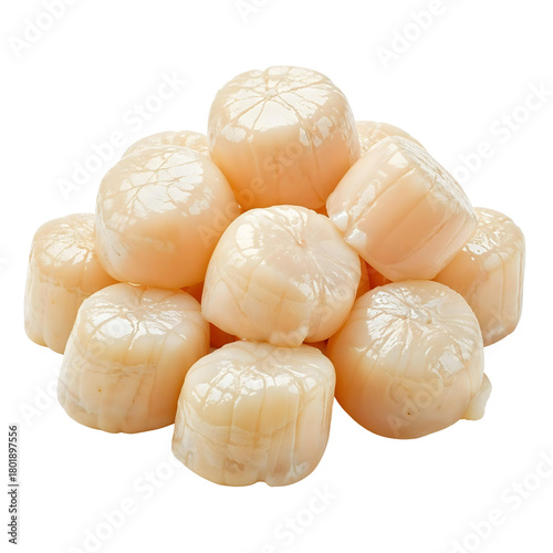 Fresh raw sea scallops without shell, transparent background, PNG