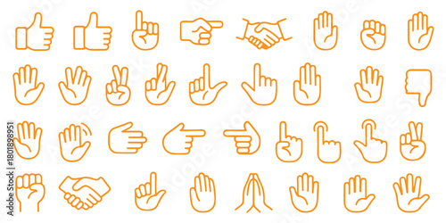 Hand thin line icons set. Hands, gesture icon. Editable stroke. Vector
