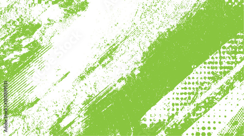 Abstract green and white textured background with distressed paint brush strokes and halftone dots vector