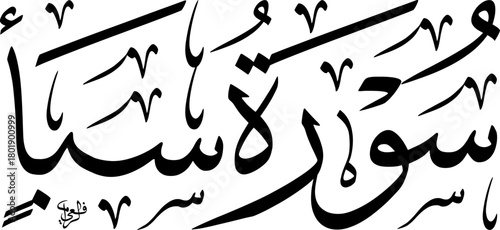 Elegant Arabic calligraphy of 'Surat An-Nisa' (The Women), a chapter from the Holy Quran, rendered in a classical script.