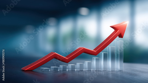 Fototapeta Naklejka Na Ścianę i Meble -  Stable financial growth arrow rising over glass bar chart showing upward business momentum