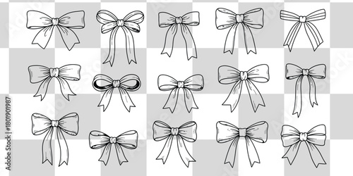 Charming hand drawn bow collection perfect for festive decorations and gift wrapping designs